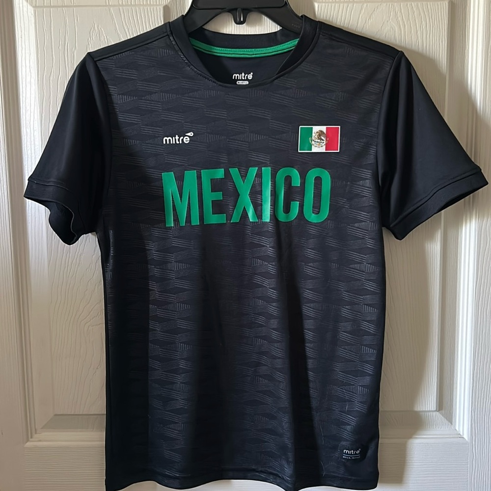 Mitre Flow Youth Black Mexico Jersey Short Sleeve Shirt‎ Size Medium (10-12)